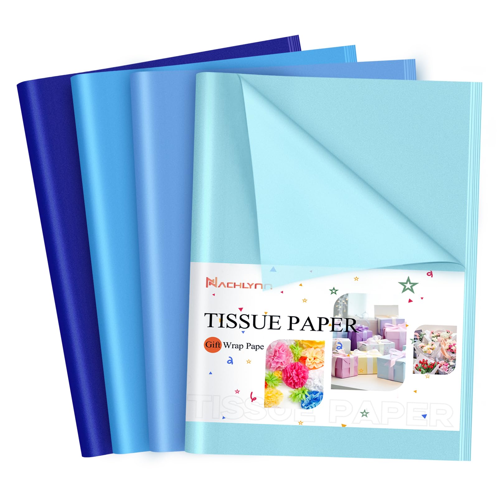 NACHLYNN 54 fogli di carta velina blu, 35,6 x 50,8 cm, carta da regalo per artigianato, Pasqua, laurea, matrimonio, vacanze, sirena, compleanno, decorazioni blu per feste