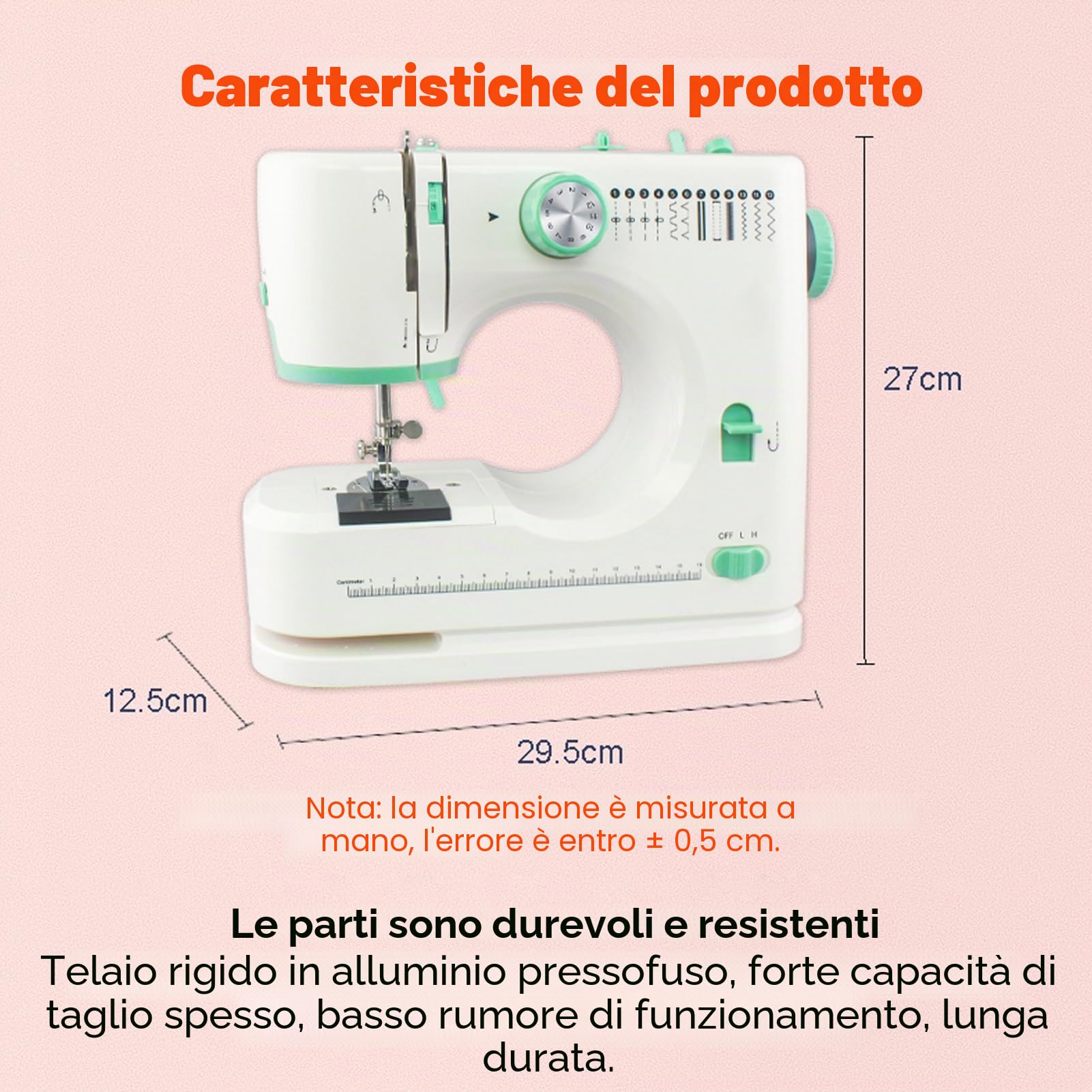 520 Macchina Da Cucire Portatile, Macchina Da Cucire Multifunzione Per Principianti E Professionisti, 12 Punti, Pedali, Accessori Per Cucire, Ideale Per Vestiti, Federe E Uso Domestico