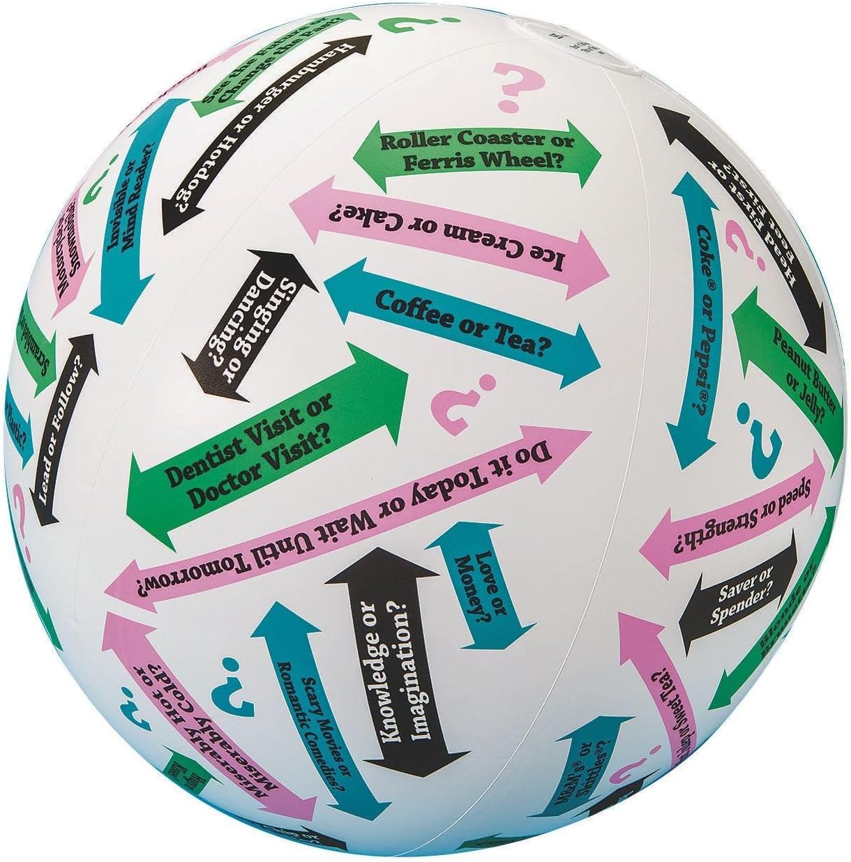 S&S Worldwide Toss N Talk About - This or That About Ball, 16" Diameter, Inflatable Vinyl, Conversation Starter Ball. Includes Activity Suggestion Sheet.