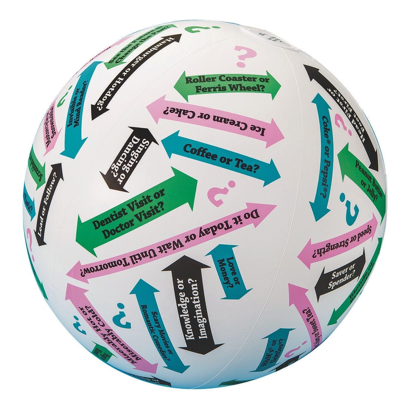S&S Worldwide Toss N Talk About - This or That About Ball, 16" Diameter, Inflatable Vinyl, Conversation Starter Ball. Includes Activity Suggestion Sheet.