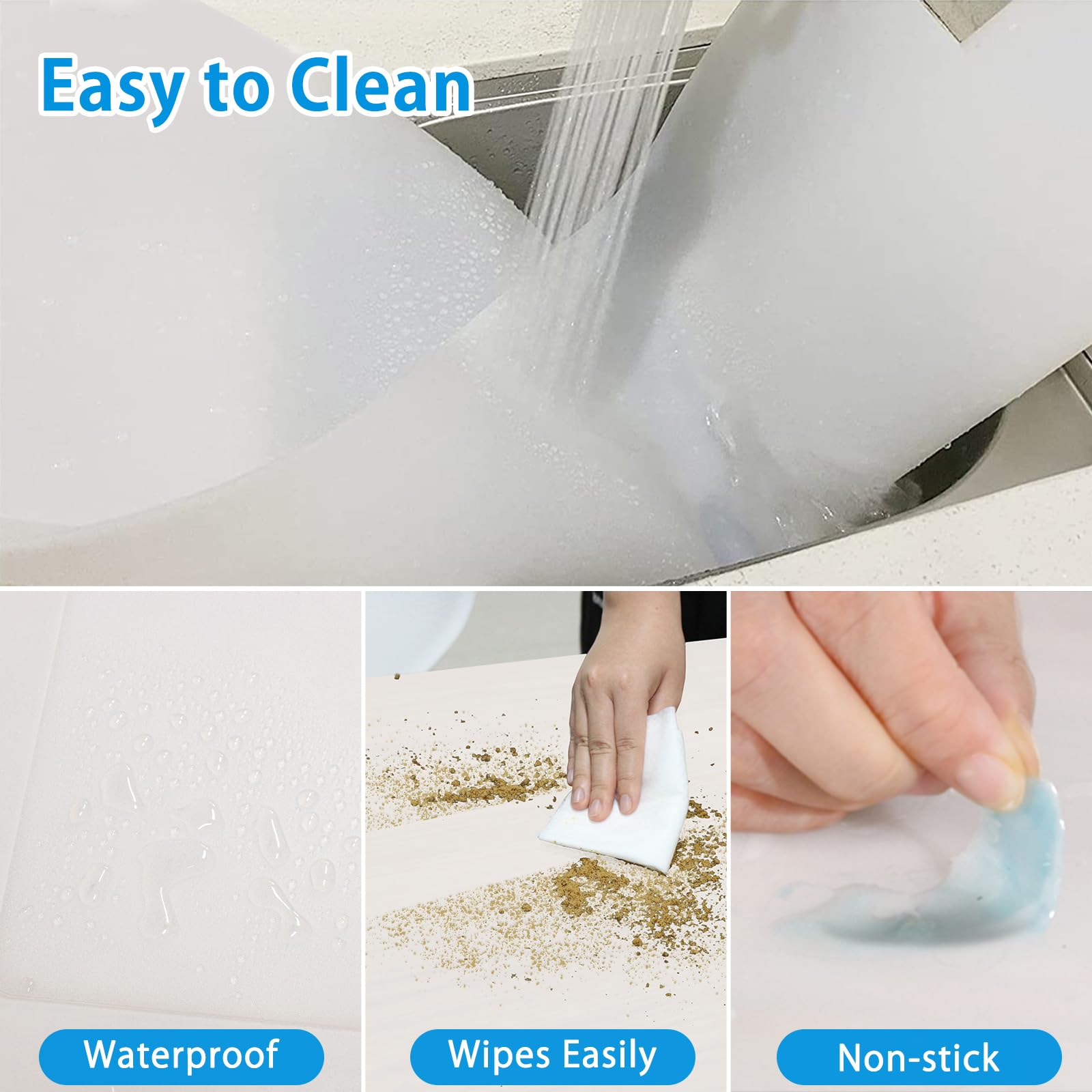 AECHY Tapis de travail en silicone translucide 200 x 50 x 0,2 cm | Résistant à la chaleur, imperméable, extra large, antiadhésif, set de table de cuisine, protecteur de plan de travail