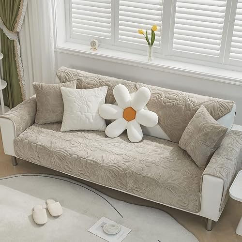 Miniatura 4 de vctops Funda de sofá de terciopelo grueso para sillón, funda de sofá de felpa suave con estampado floral, funda antideslizante para sofá, protector