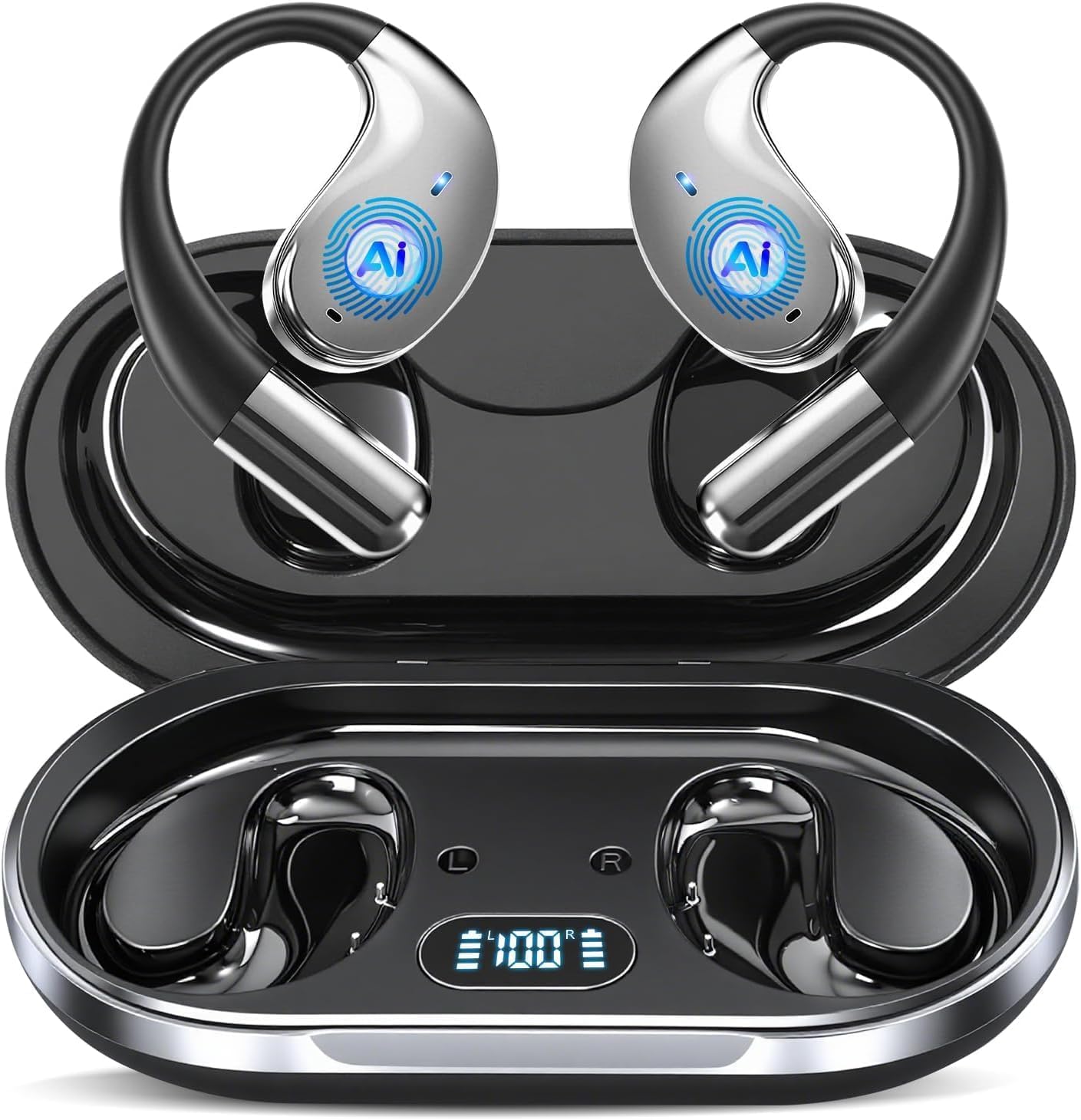 AI Translation Earbuds Real Time,Bluetooth Open Ear Headphones 144 Languages & Accents Translator,Audifonos Traductores Inglés Español,Travel Business Learning Compatible with iOS/Android(Dull Black)