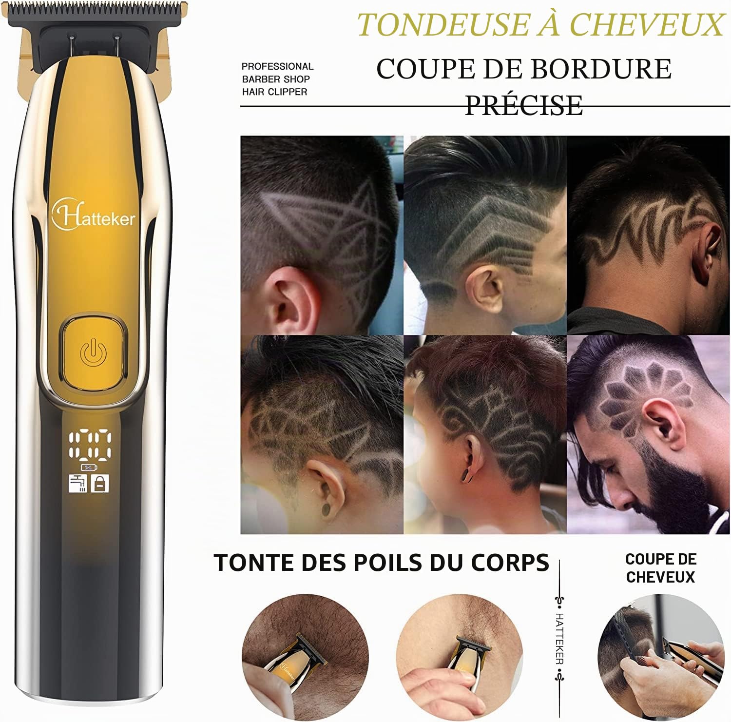 Hatteker Rasoir éLectrique Pour Homme Avec 3 Lames Flexibles En Forme De T, Tondeuse à Barbe, Tondeuse à Cheveux, Kit D'Entretien éTanche