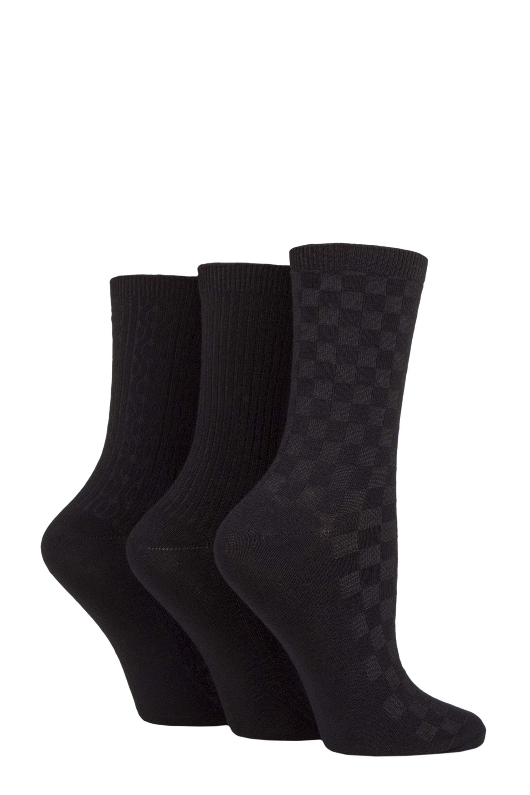 Sockshop Women's Black Textured Plain Patterned And Striped Bamboo Socks Pack Of 3 (, 4-8)