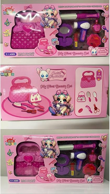 Oyuncak Makyaj Güzellik Beauty Set, Çantalı, 3+ Yaş, Saç Kurutma Makinesi, Saç Fırçası, Tarak, Ayna, Ruj, Far Paleti, Parfüm
