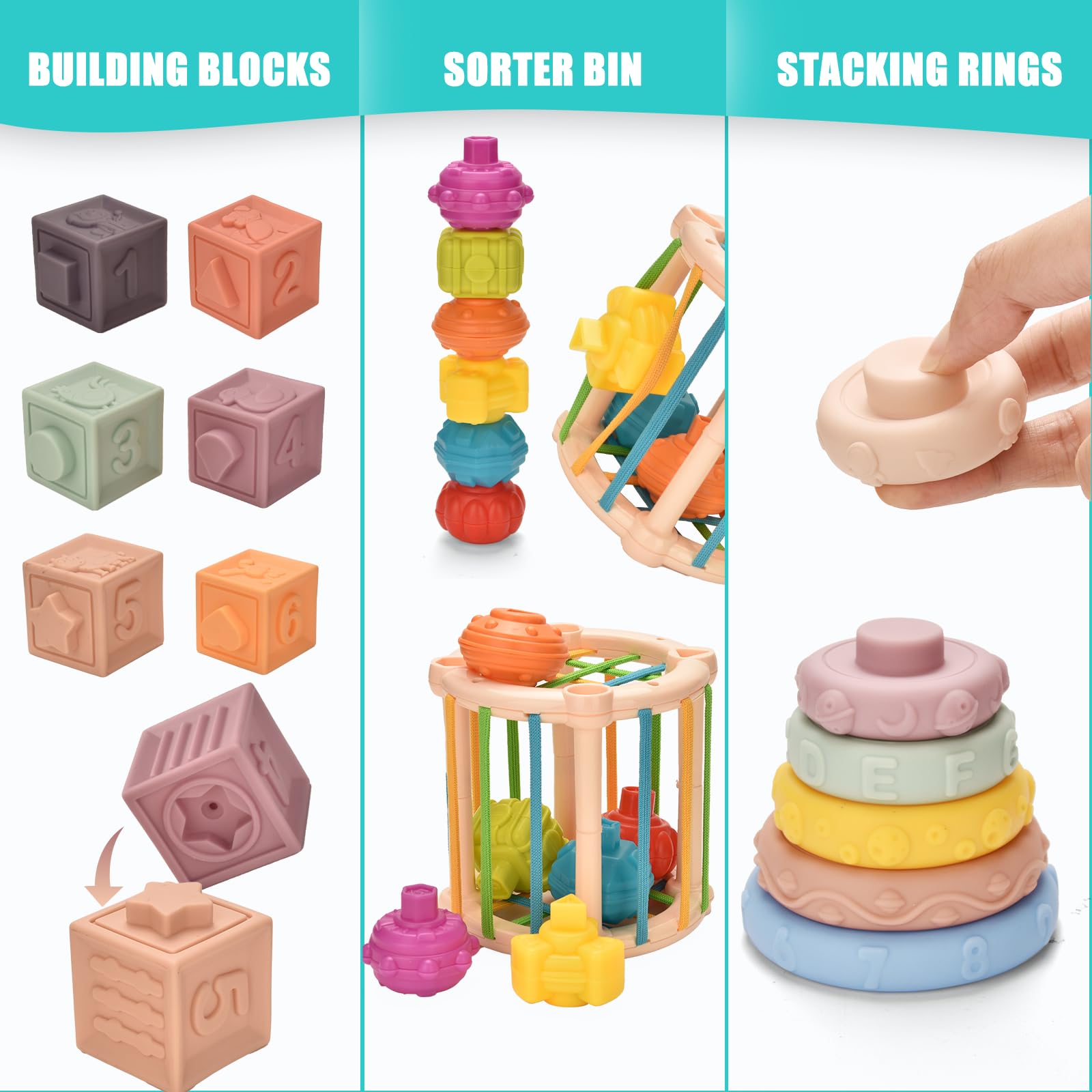 Juguetes Montessori para bebés de 6 a 12 Meses, para 9 en 1, Juguetes para niños pequeños, Bloques de construcción educativos para niños de 1 año, sensoriales para bebés