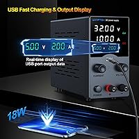 Vista 3 de Wanptek - Fuente de alimentación CC variable de 30 V 10 A, fuentes de alimentación de banco con perilla de ajustes de codificador, puerto de carga