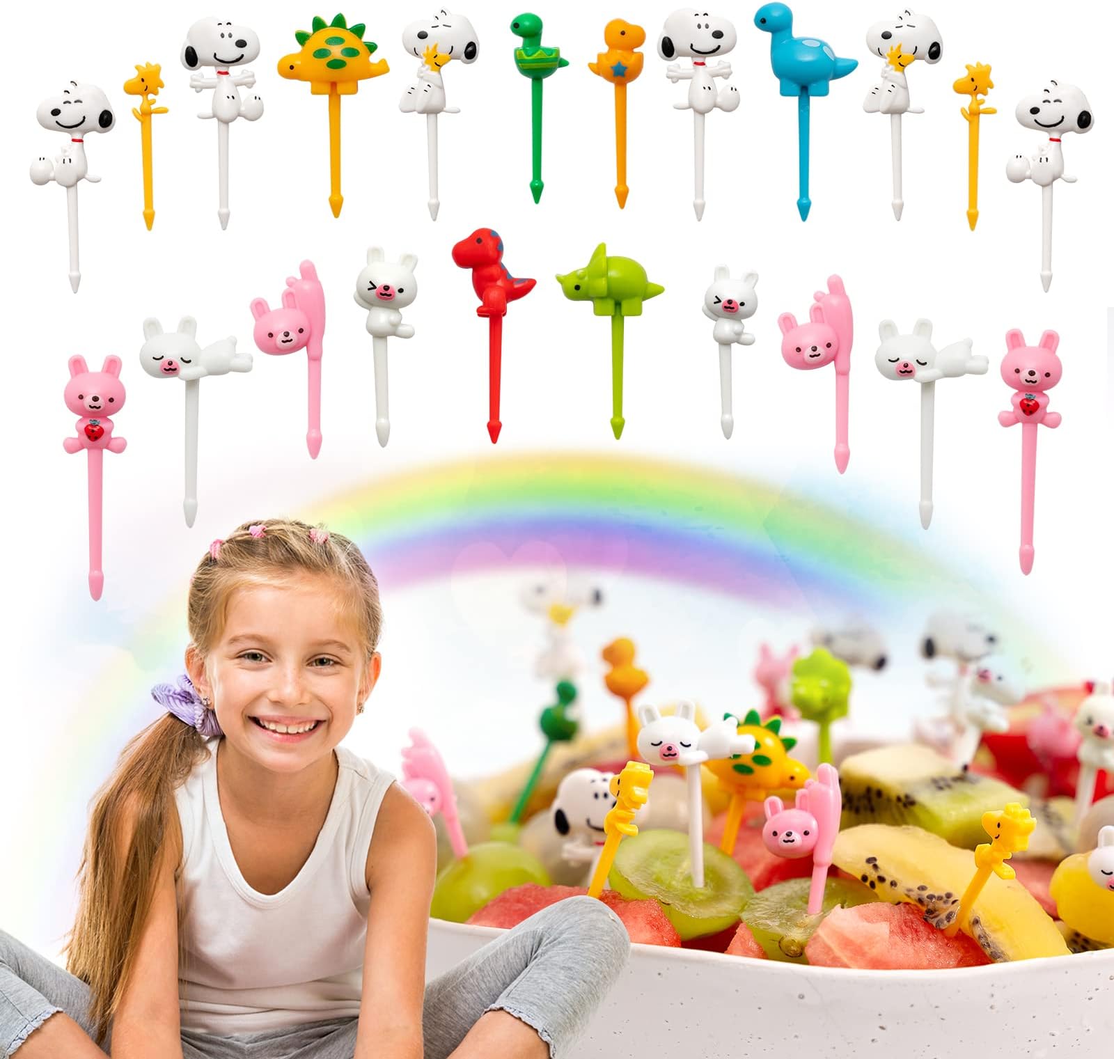 22 Pcs Animal Food Picks for Kids, Fun Bento Picks, Cute Cartoon Animal Fruit Food Toothpicks, Reusable Lunch Picks for Kids Bento, Lunch Box Picks for Kids