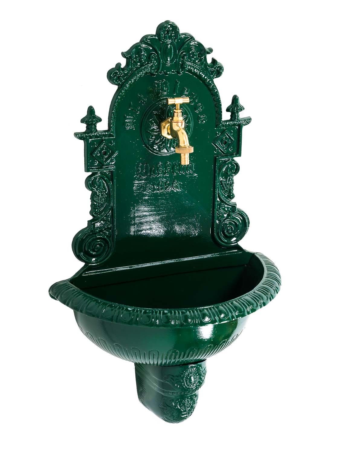 Brunnen Wandbrunnen grün Aluminium Waschbecken im Nostalgie Antik-Stil 72cm