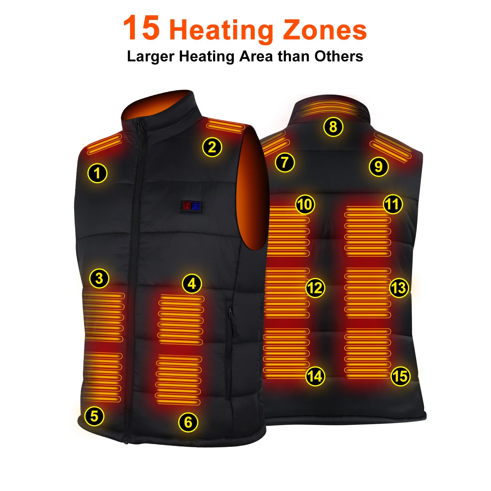 BIAL Chaleco Calefactable Hombre con Batería Recargable de 12000mAh, Chaleco Térmico Eléctrico USB con 8 Zonas Calefactables 3 Temperatura Ajustable para Moto Actividades Frio al Aire Libre