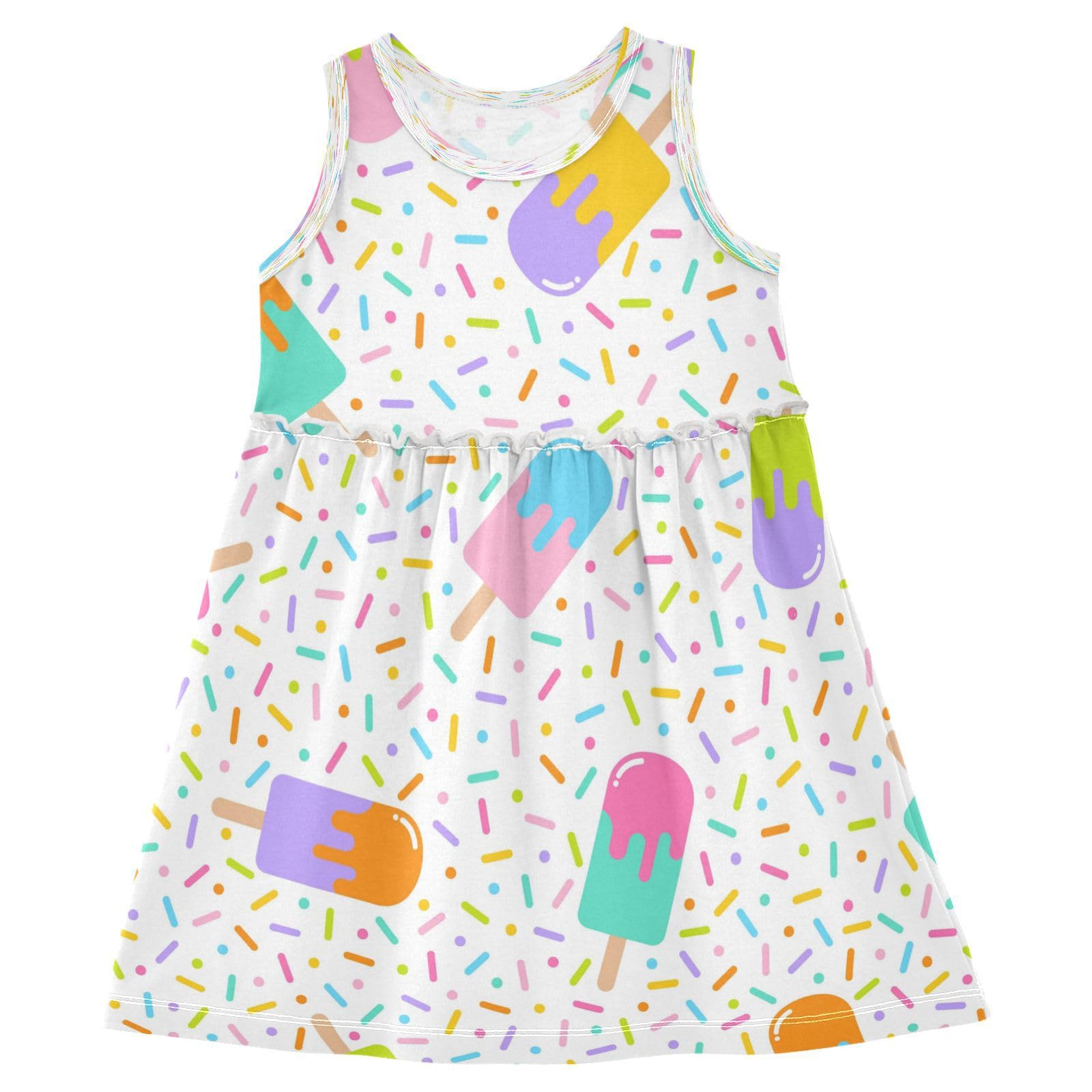 Boccsty Colorful Geometric Popsicle Girls Dress Sprinkle Kids Toddler Casual Dresses Summer Dresses 8T