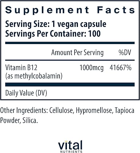 Miniatura 2 de Vital Nutrients Vitamina B12 1000mcg - Vegano - Metilcobalamina para el metabolismo, la salud cognitiva y del sistema nervioso* - Suplemento B12 de