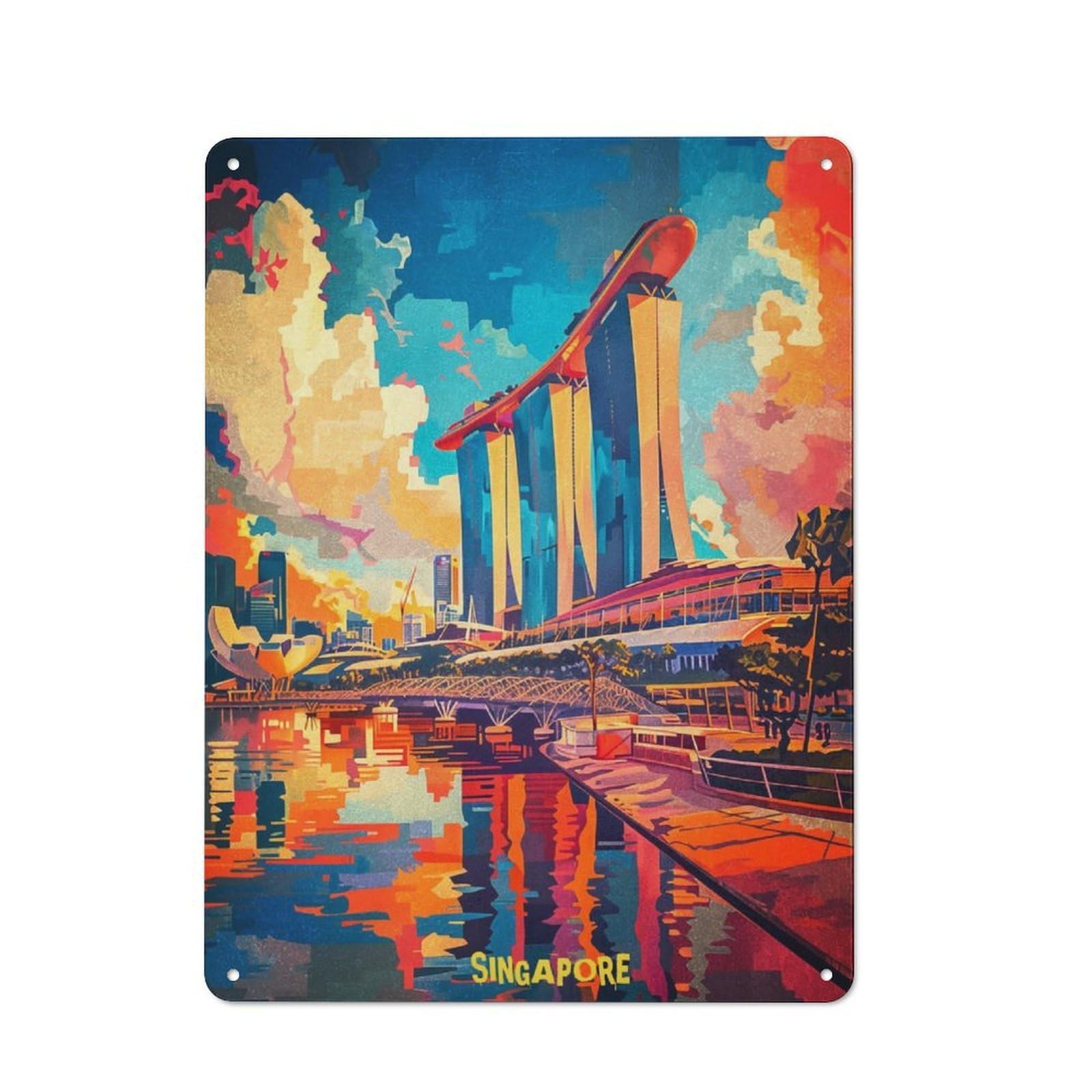 Junmoney Singapore Art Retro-Style Metal Plaque 40X30cm For Kitchen Or Home Bar, Gift For Home Bar Enthusiasts During The Christmas Season