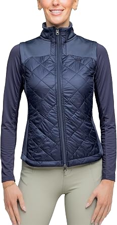 Kastel Denmark Womens Lightweight Sleeveless Quilted Puffer Vest | Full Zip Solid Color with Zipper Pockets and Stand Collar