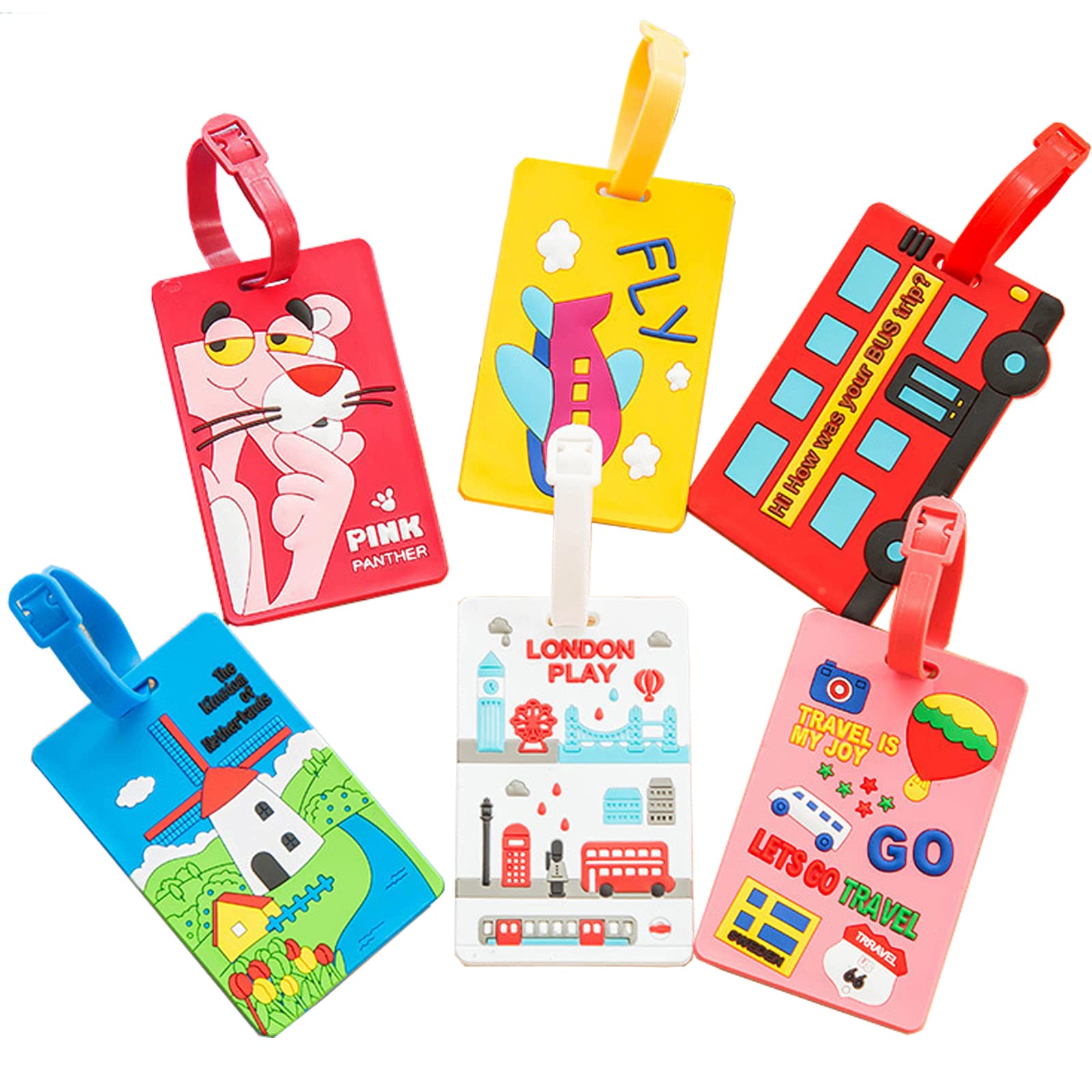 XIAOCHENXIAOCHEN PCS Luggage Tags, Silicon Luggage Tag with Name ID Card,  Colorful Travel Baggage Bag Tags Suitcase Identification Labels set