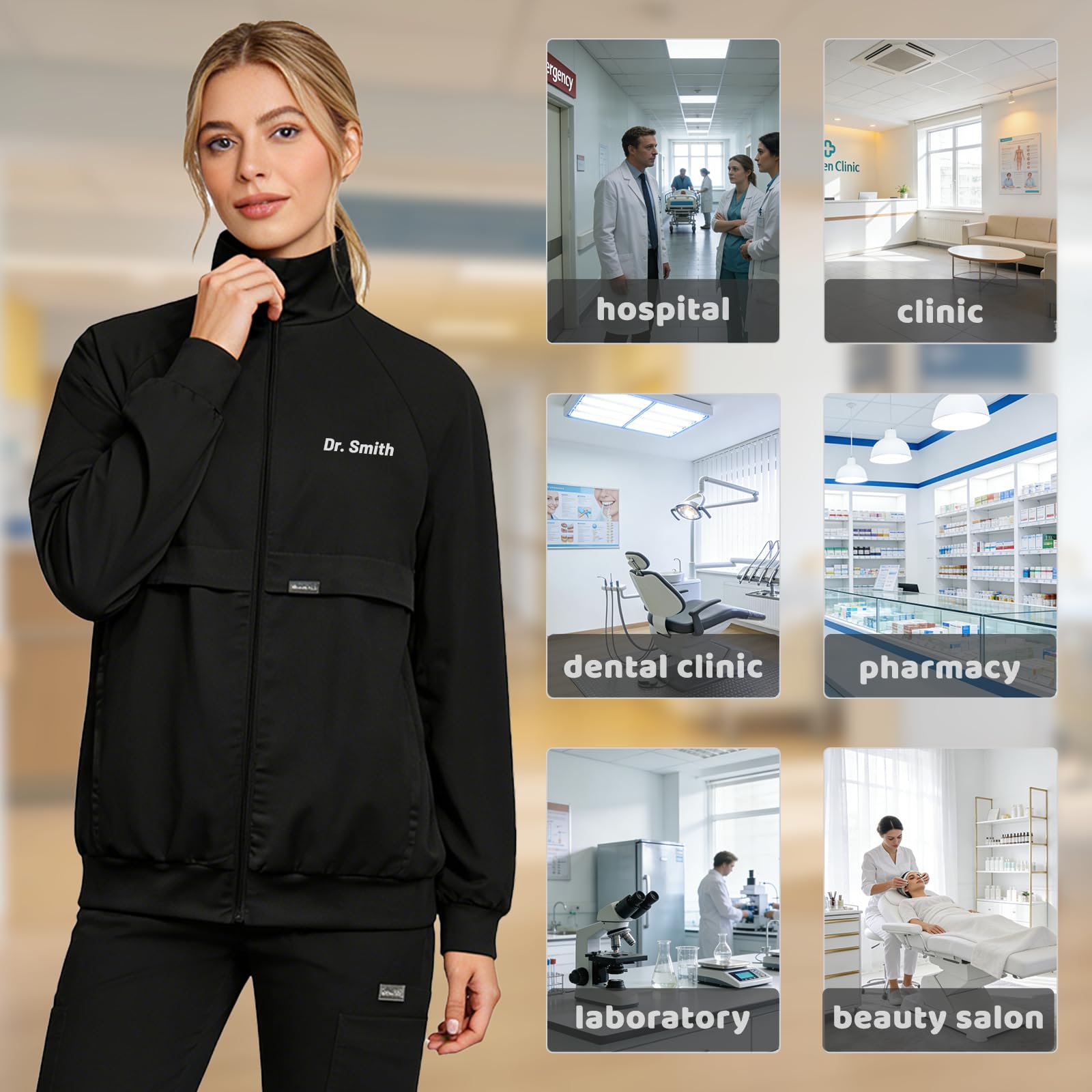 Chaqueta médica personalizada para mujer, con texto en inglés "Custom Your Logo, Ligera, Uniforme Médico para Enfermera, Ropa de