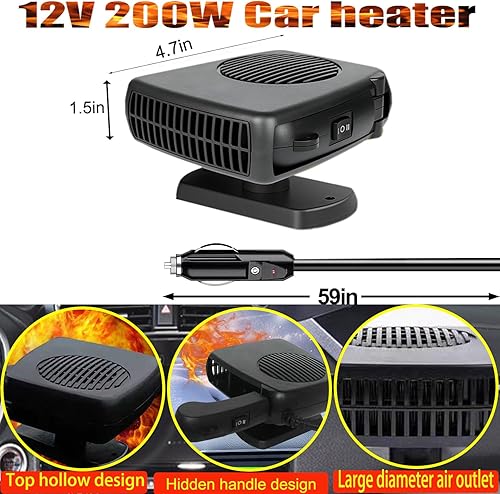 Miniatura 6 de Calentador de coche, calentador de coche portátil de 12 V 200 W que se conecta al encendedor de cigarrillos, descongelador para parabrisas de