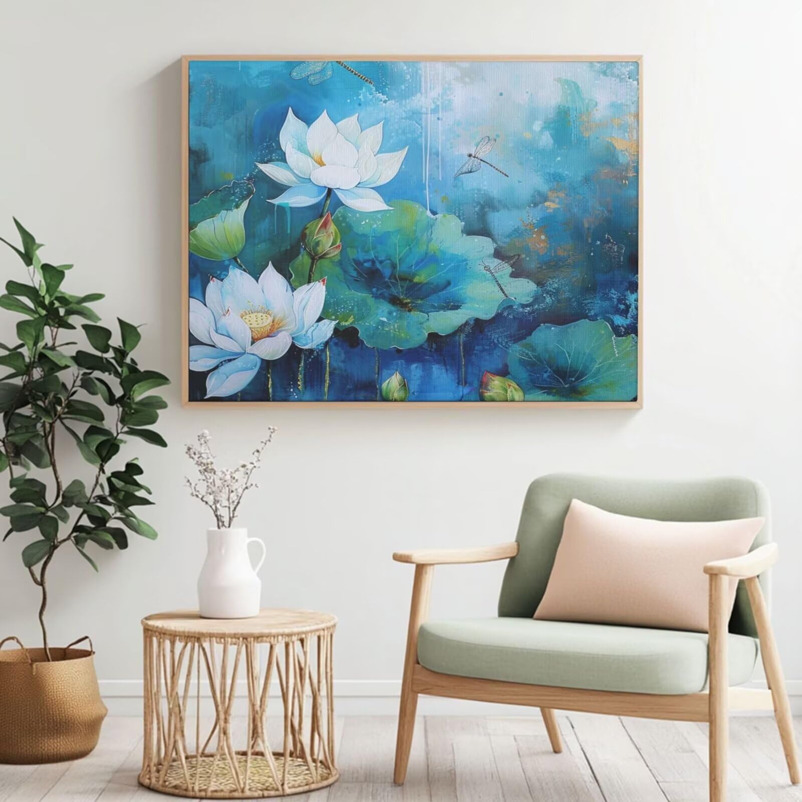 Kit per pittura con numeri per adulti, motivo: loto, pittura con numeri per principianti, pittura acrilica con 6 pennelli, pittura a olio per decorazione da parete, 100 x 75 cm, senza cornice