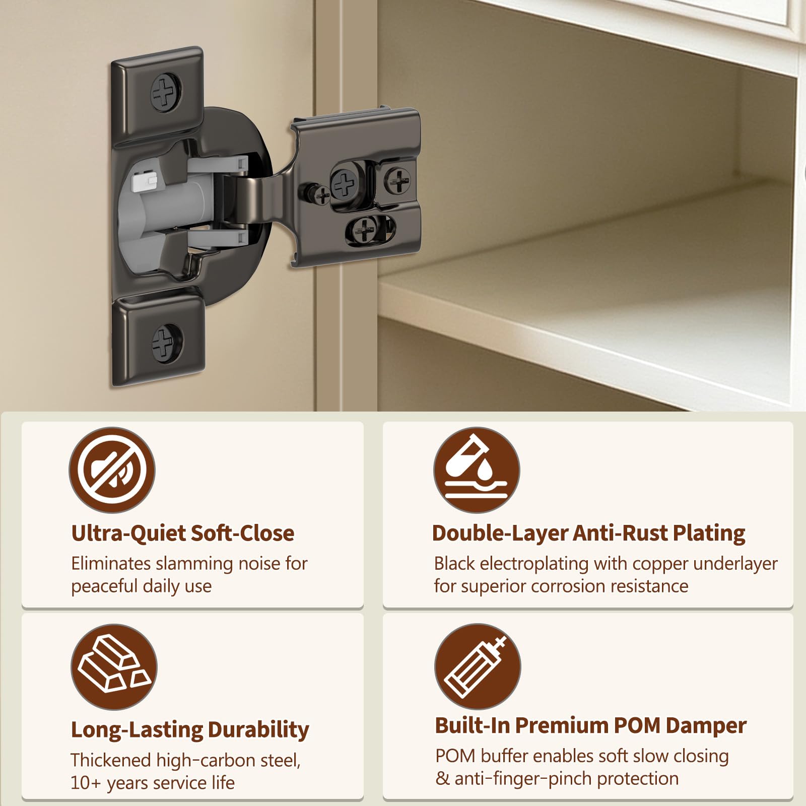 Mousike Soft Close Hinges - 40 Pack for Kitchen Cabinets -8