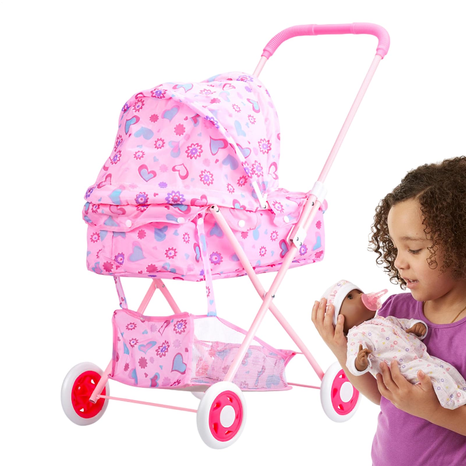 Puppen-Kinderwagen für kleine Babypuppen Robust Geräumig Realistisches | Hochstuhl-Wagen für Babypuppen Kinderzimmer-Spielzeugbuggy, für Kindertag, Geburtstag, Ostern