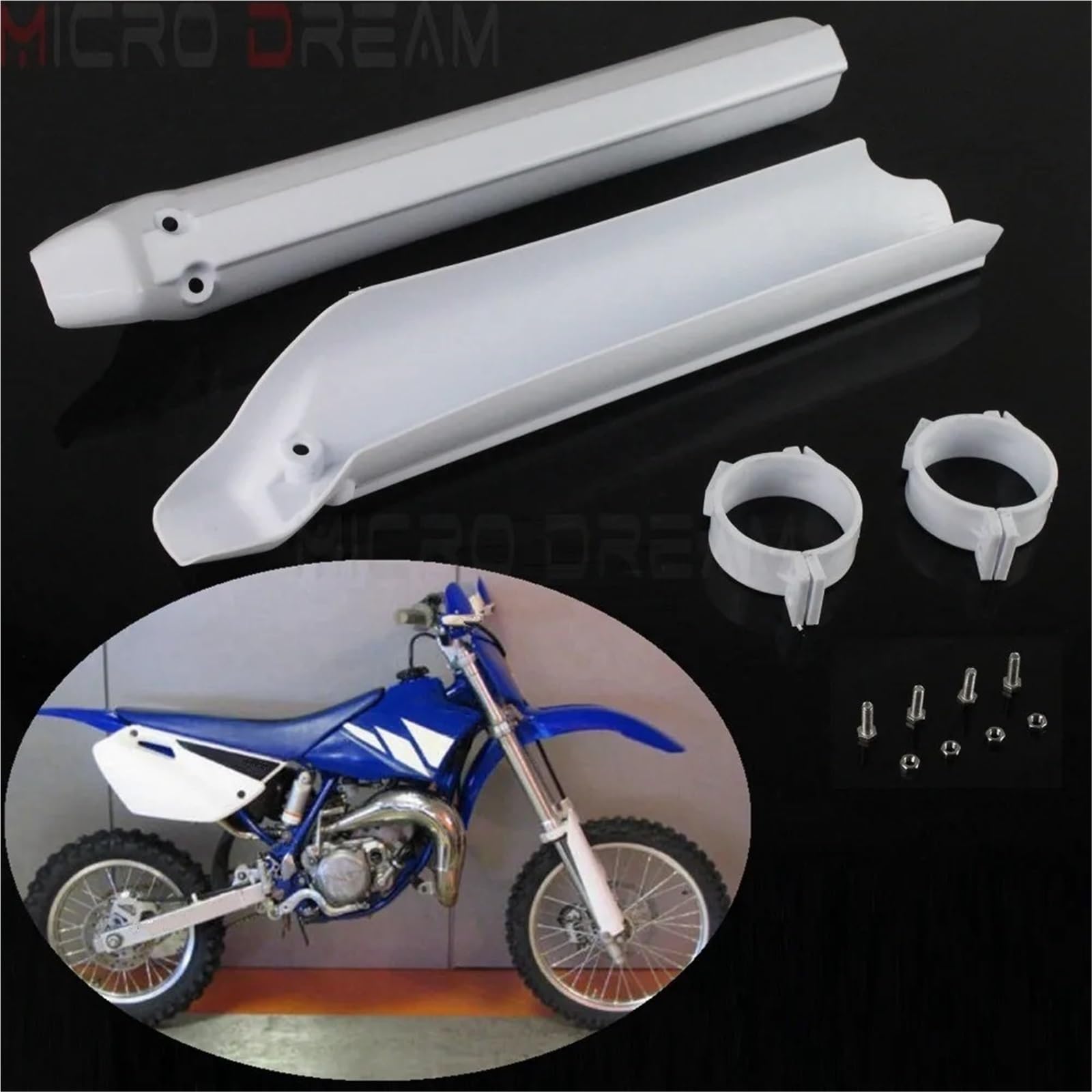 Adatto per Yamaha EXC SX CRF DRZ KLX WRF YZF 125 250 300 426 450 2 pz Bianco Motocross Protezioni Forcella Protector soffietto forcella(Black)