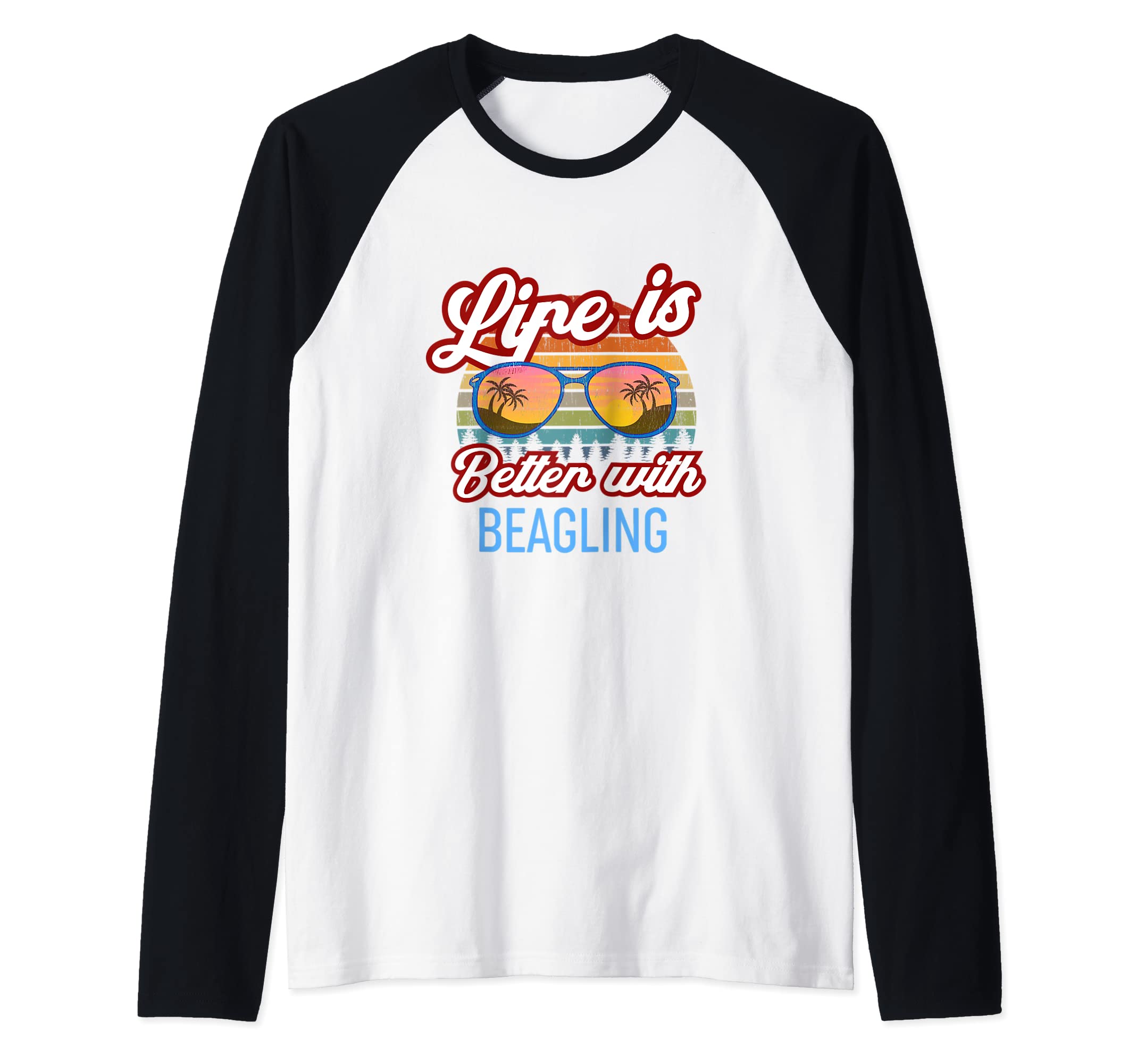 Retro Sunset Slogan - Life is Better With Beagling! Raglan Baseball Tee
