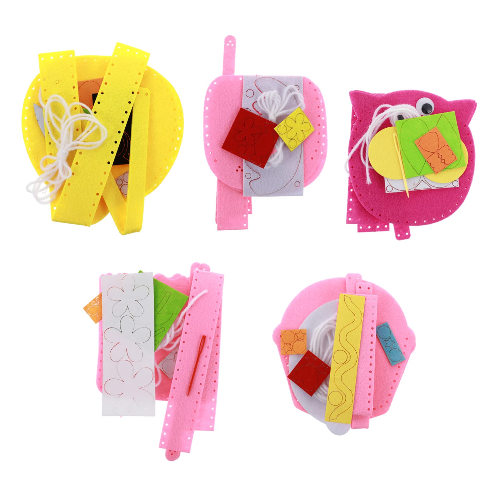 SOIMISS Kit de Bolsa de Fieltro para Niños 5 Piezas de Material No Tejido, Seguro y Fácil para Aprender a Coser y Mejorar Habilidades Manuales Estilo Aleatorio