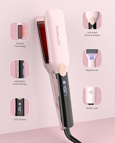 Miniatura 7 de Plancha para el cabello, plancha plana de 1.75 pulgadas con tecnología infrarroja e iónica, placa de titanio con revestimiento de cerámica, alisador