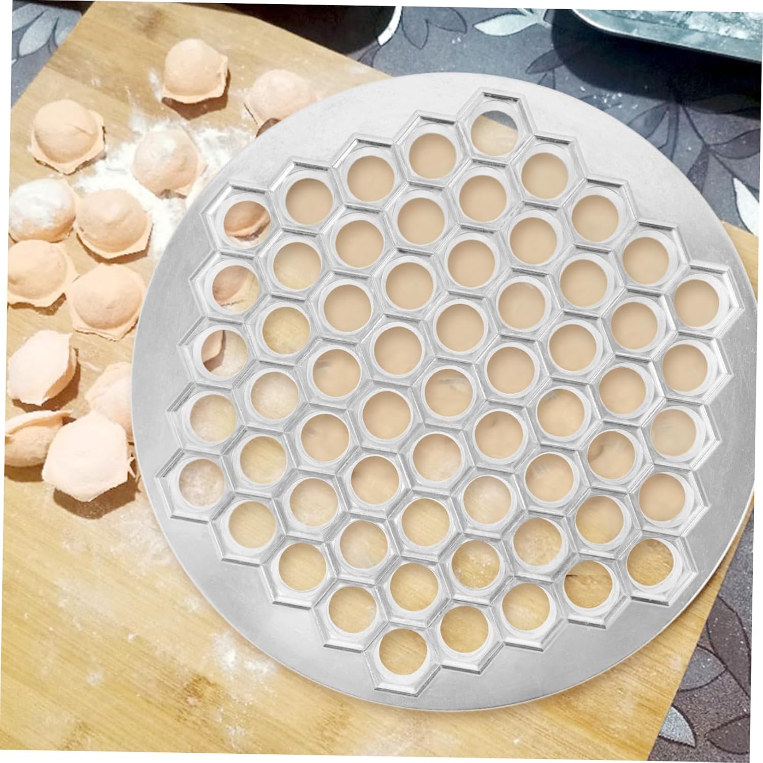 Luxshiny 61hole Maker Kitchen Russian Dumpling Mold Reusable Food Making Tool for Effortless Dumplings Aluminum Alloy Ravioli Maker Convenient Kitchen Gadget for Home Chefs