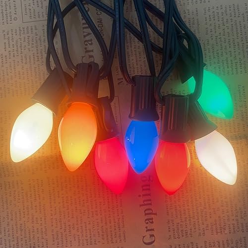 Miniatura 4 de Paquete de 25 bombillas LED C7 de repuesto de luces de Navidad, bombillas de Navidad multicolor de cerámica de 0.6 vatios regulables E12 bombillas