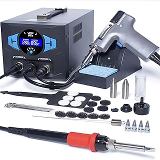 948-III 2-IN-1 ESD Safe Desoldering Station and Soldering Station with Desoldering Gun, Soldering Iron, Sleep Mode, Temperature Calibration with 28 Pcs Accessories.