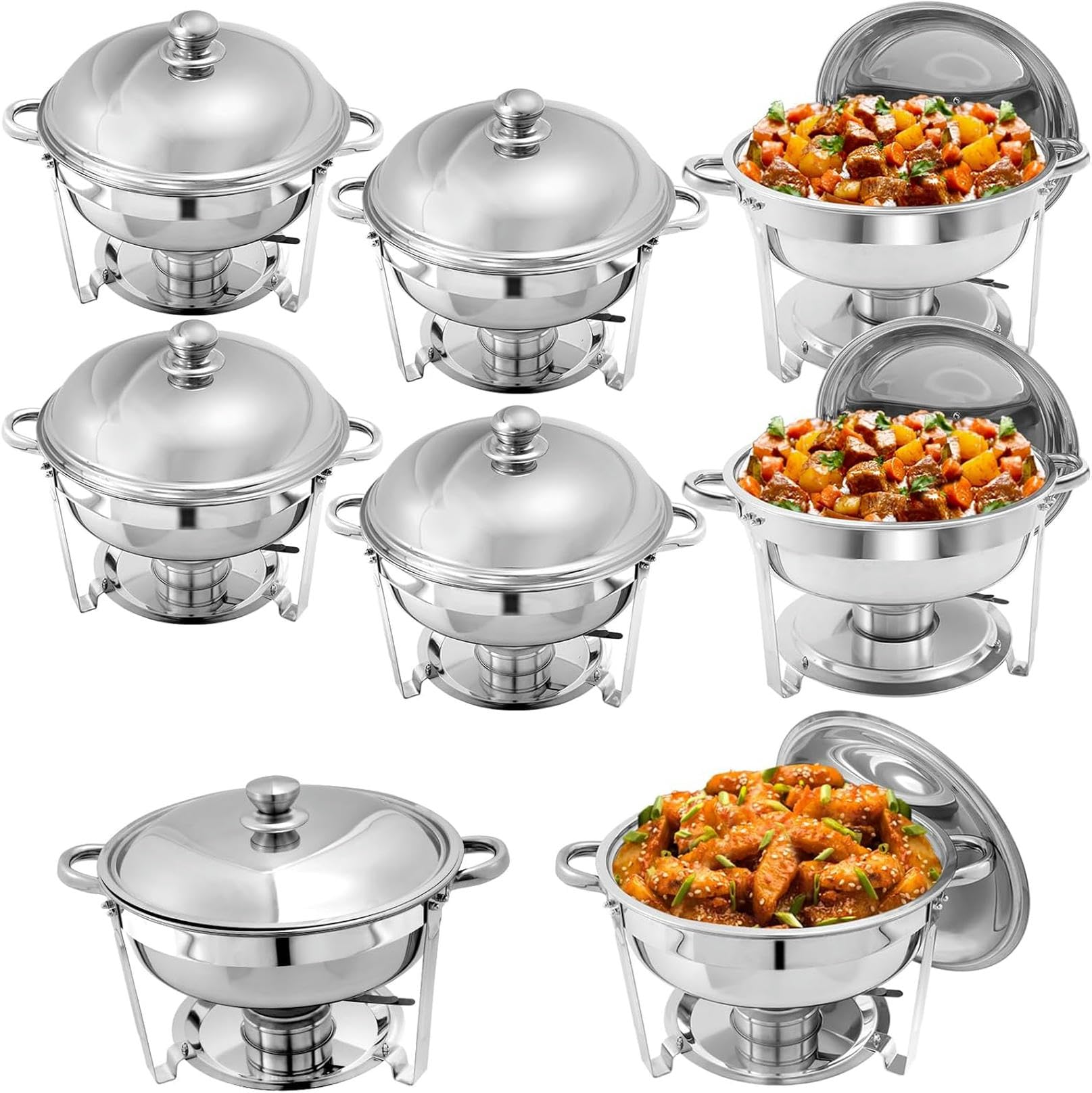 Set da Buffet con 8 Scaldavivande, in Acciaio Inox, con Coperchio, Ideale per Catering E Feste.