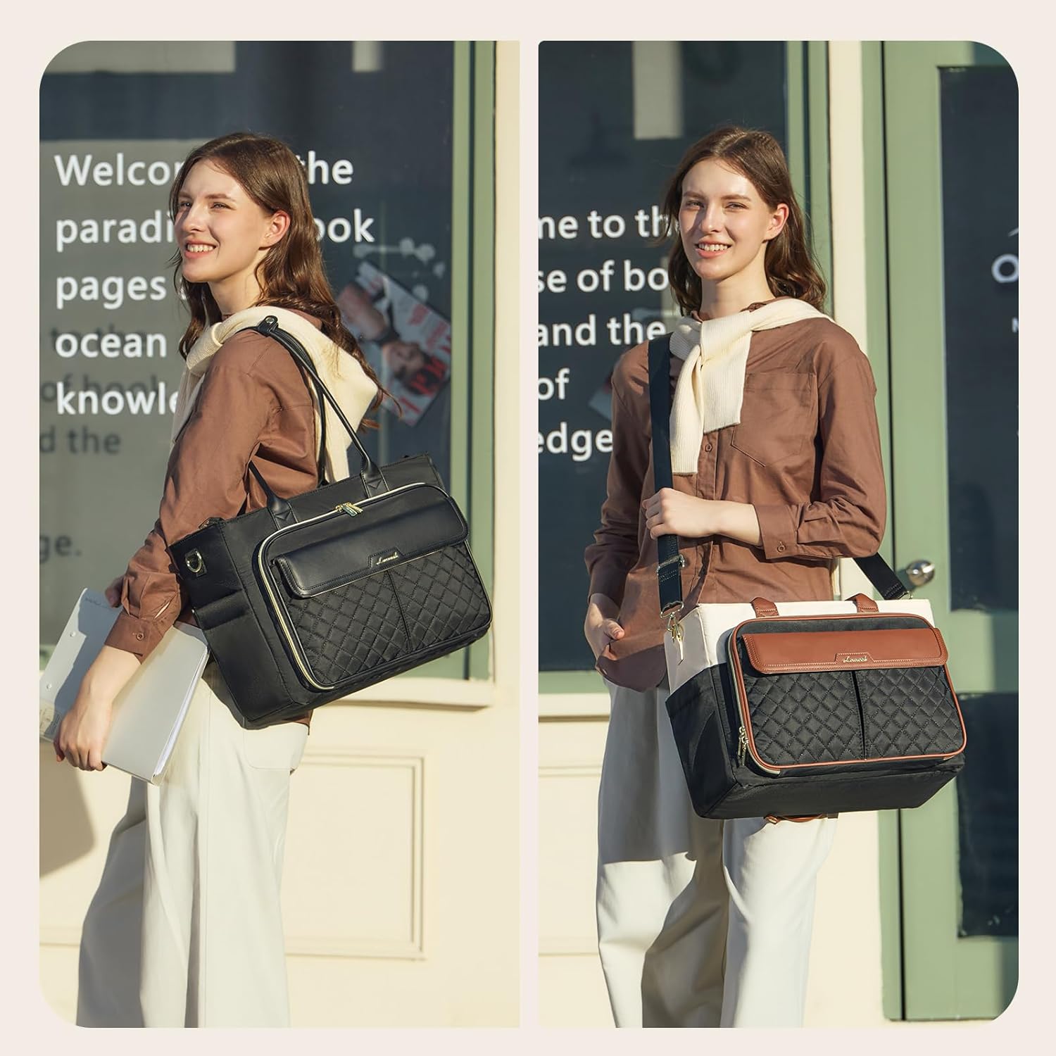 LOVEVOOK Teacher Tote Bag for Women, Laptop Bag Briefcase with Accordion File Pocket, Nurse Handbag for Work, Travel, College