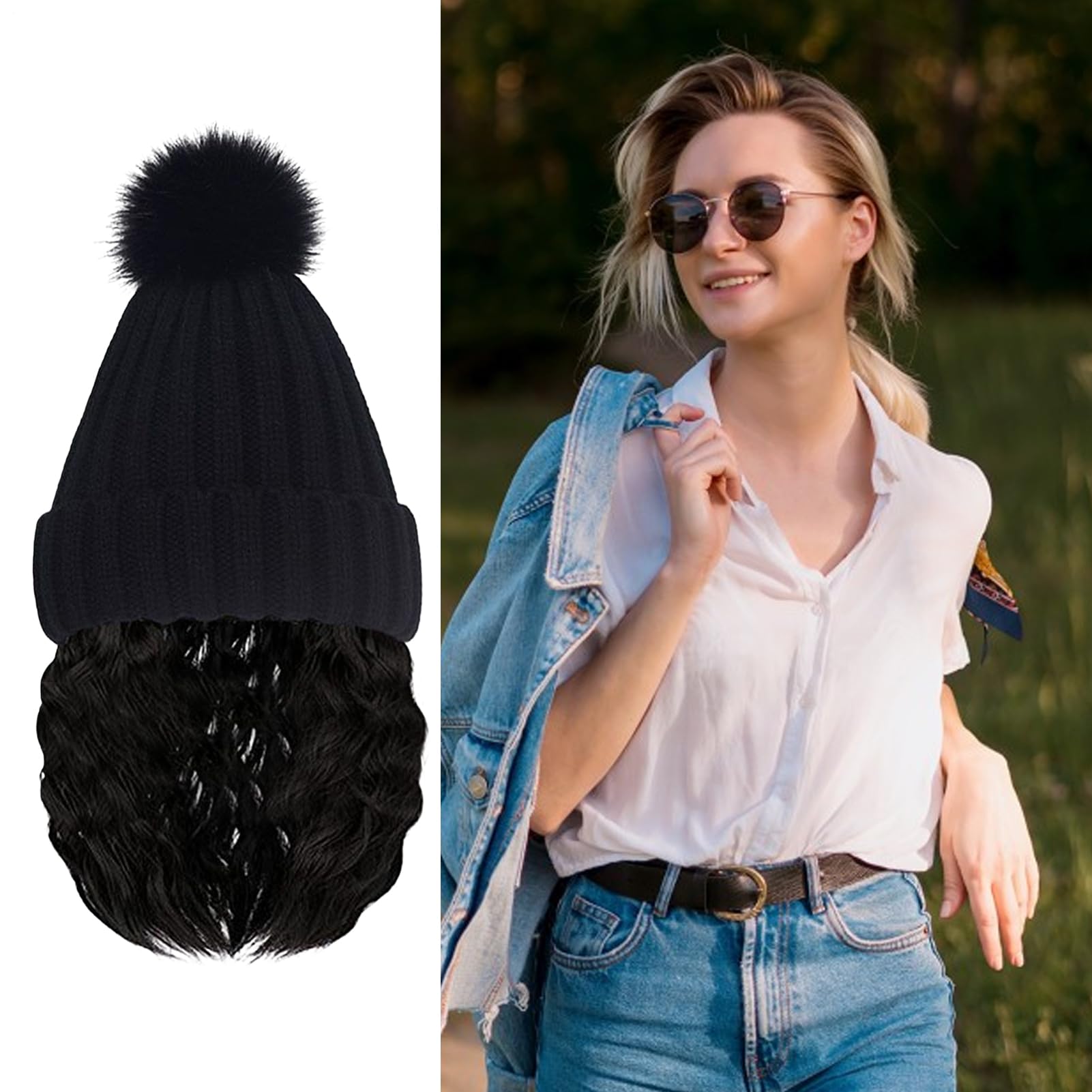 Berretto con capelli legati per donne, cappello lavorato a maglia con parrucca integrata, morbidezza traspirante senza bordi, accessorio invernale per il tempo libero e il viaggio quotidiano