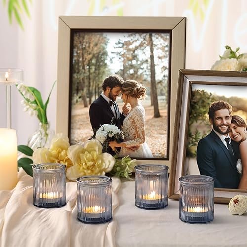 Miniatura 4 de 8 portavelas votivas azules acanaladas, portavelas de cristal para velas de té, candelabros azules para centro de mesa, decoración de boda,