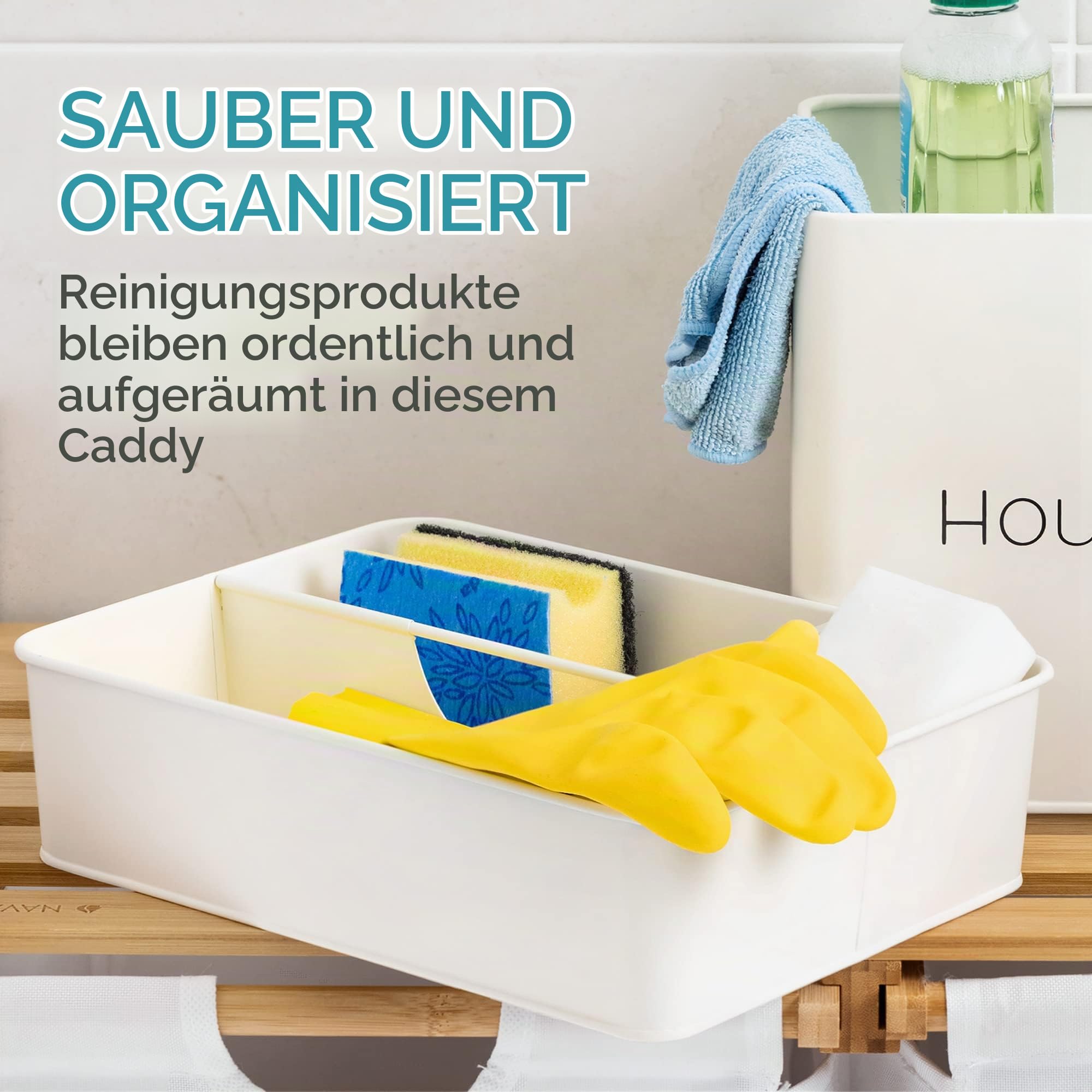 Navaris Housekeeping Box - 3 Fächer herausnehmbar - Putzmittel Organizer mit Griff zur Aufbewahrung von Putzutensilien - Vintage Putz Korb