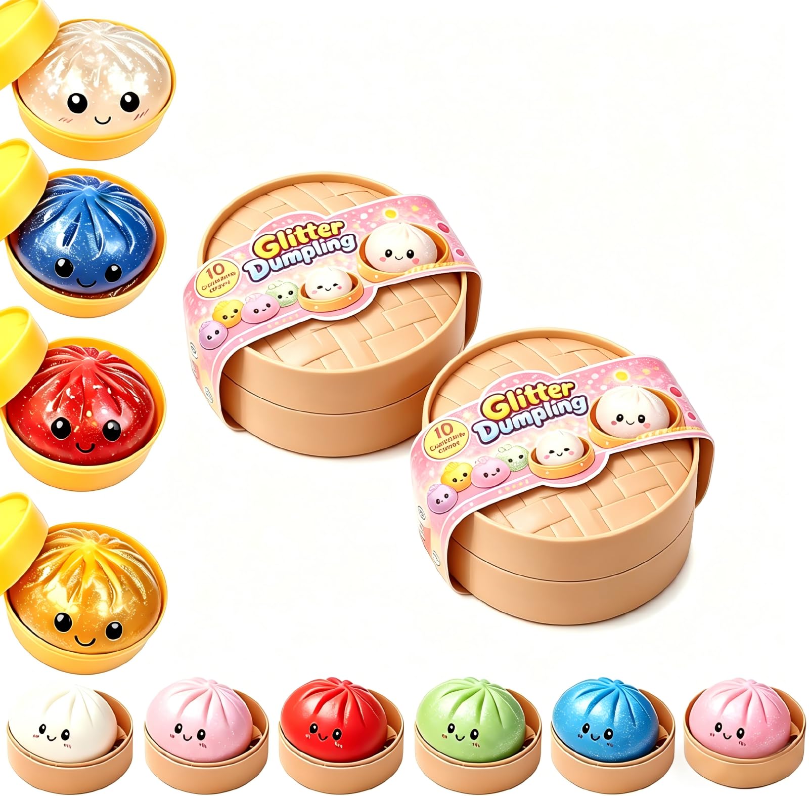 JOJOHOMY Dumpling Squishies Glitter Squishies Dumpling Toy, Low Rising Sensory Fidget Toy for Anxiety Relief for Kids and Adults (2 Pack-Random) — image 1
