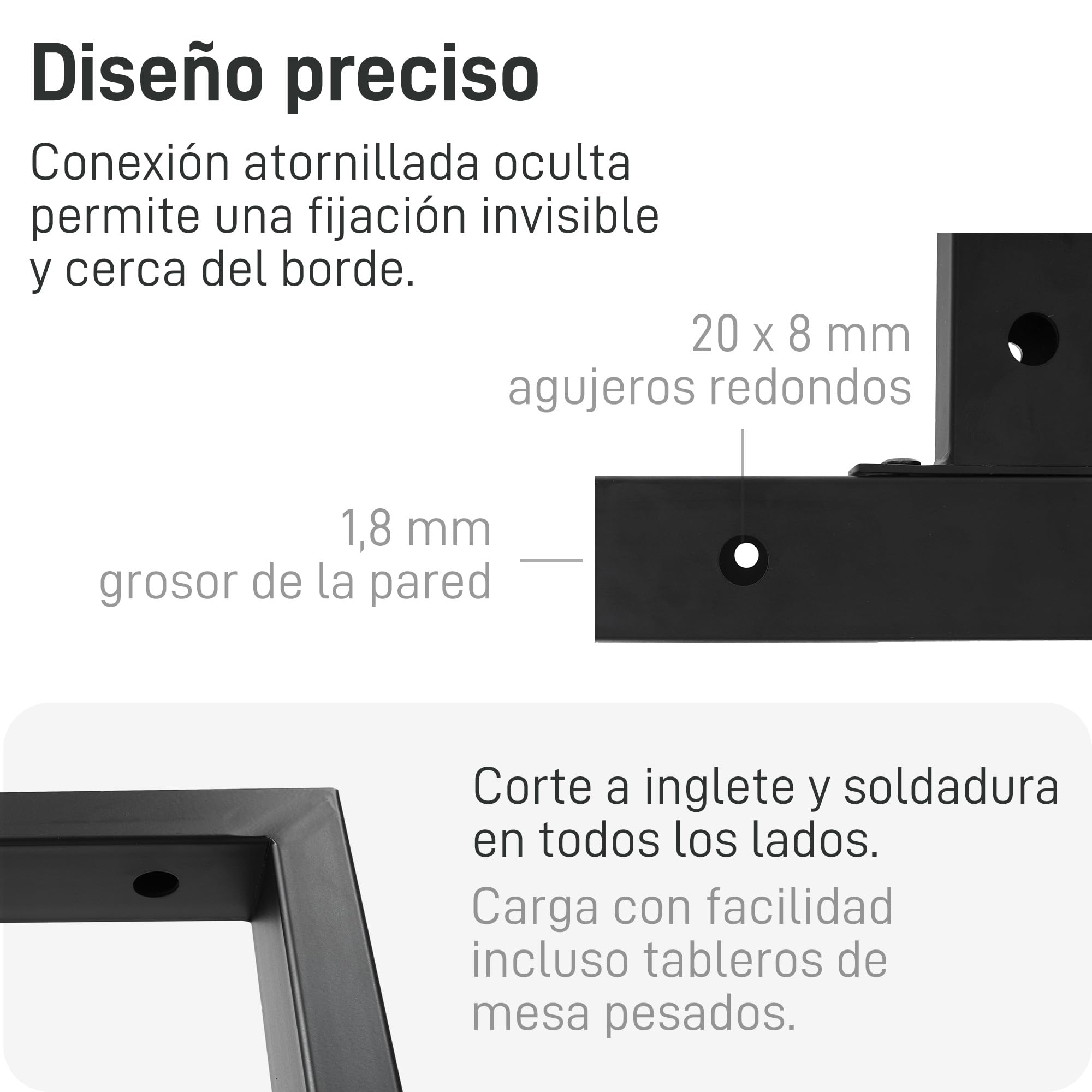 Natural Goods Berlin Patas T-Form para Mesa de Comedor y Escritorio | Estructura Metálica de Carga Pesada para Muebles Estables | Color Negro | 60x72 cm