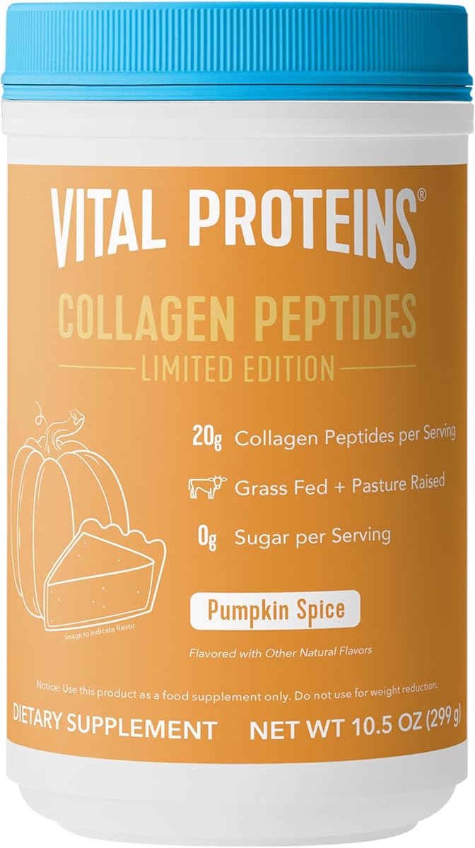 Péptidos de colágeno Vital Proteins, especia de calabaza, 10 oz | 20 g de péptidos de colágeno, apoya el cabello, la piel y las uñas, los huesos y las articulaciones, sabor a calabaza y especias
