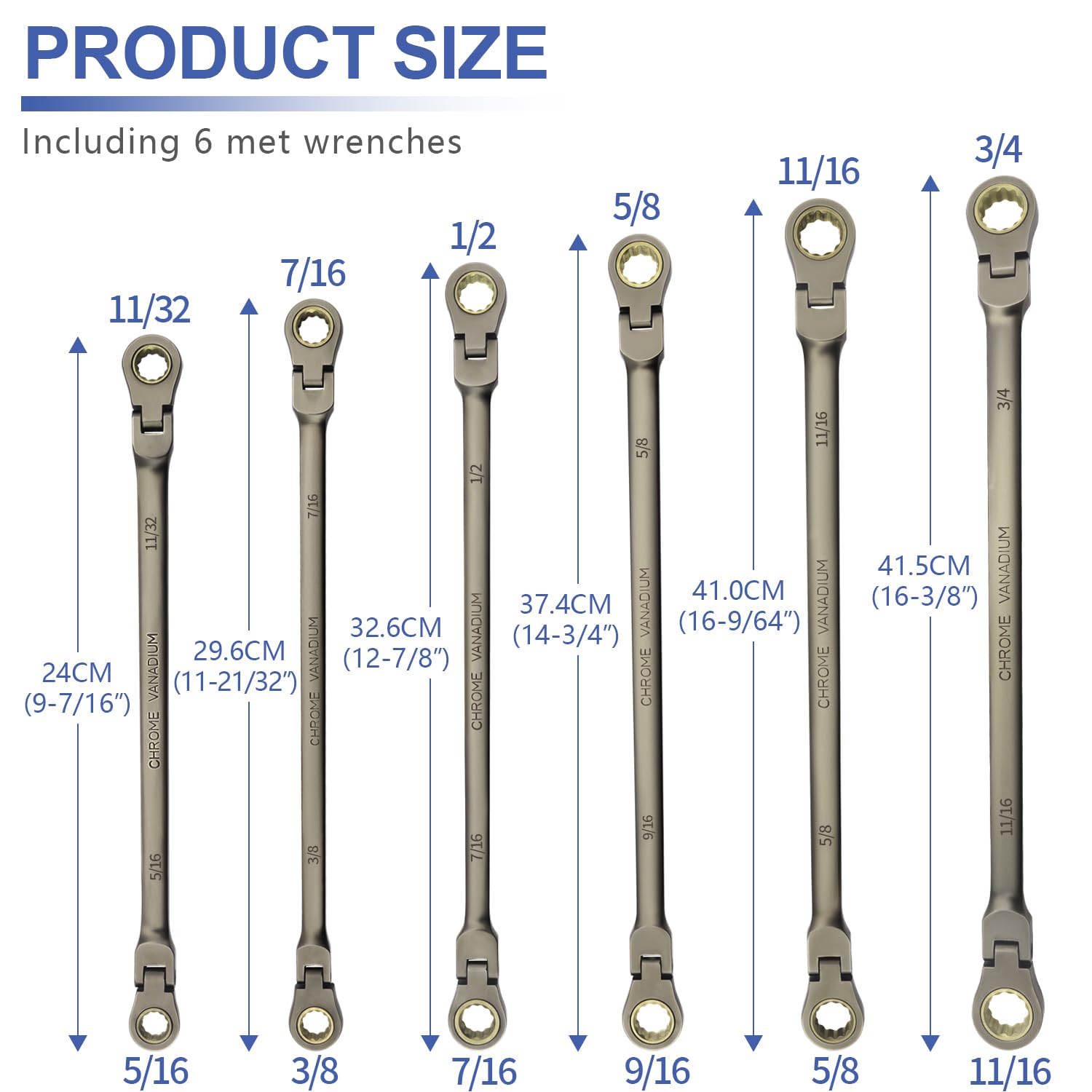 Long Wrench Set DURATECH 9-Piece Extra Long Ratcheting Wrench Set – Metric Double Box End, Anti-Slip, CR-V Steel With Pouch Metric Box End Wrenches
