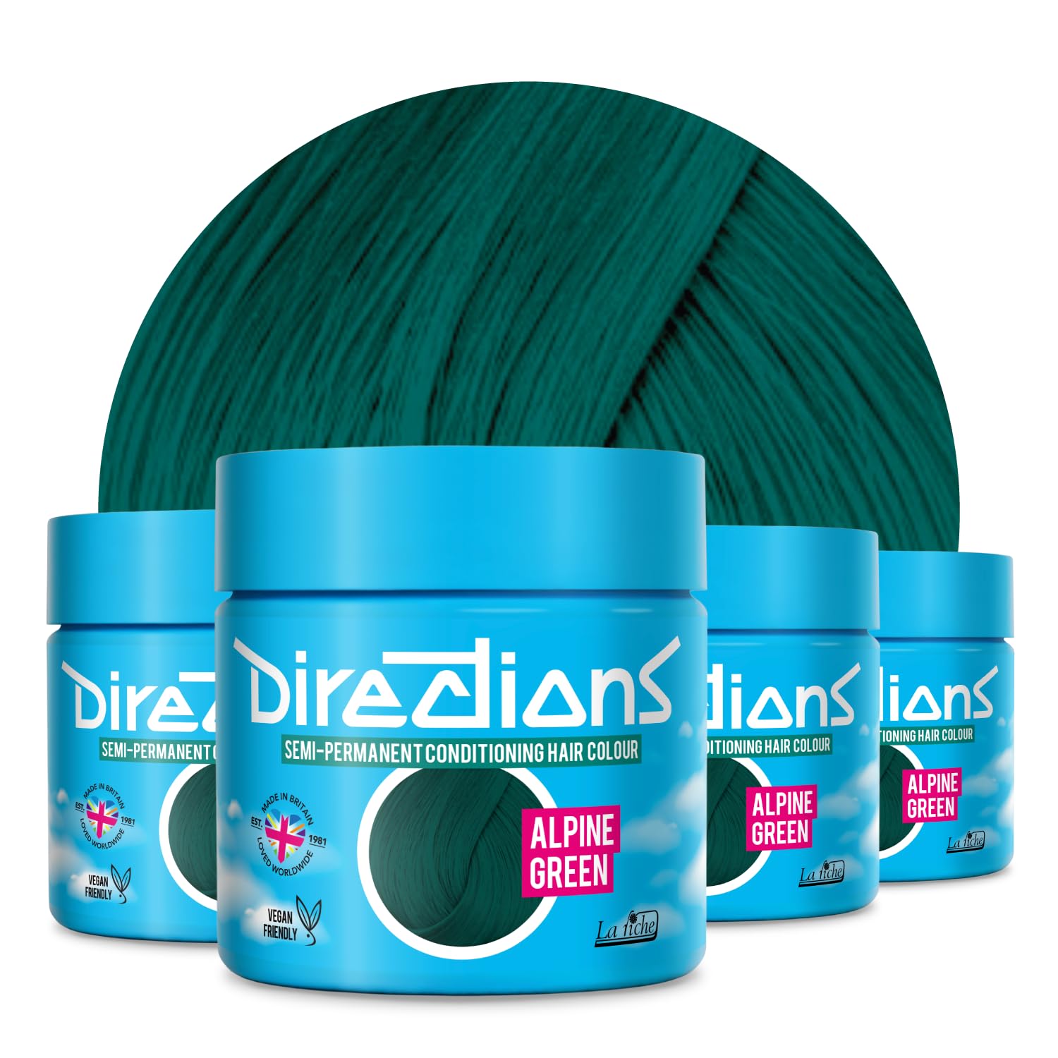 Directions Vivid Alpine Green Semi Permanent Hair Dye 100ml, Vegan Deep-Conditioning Formula, Rich Emerald Tones - 4 Pack