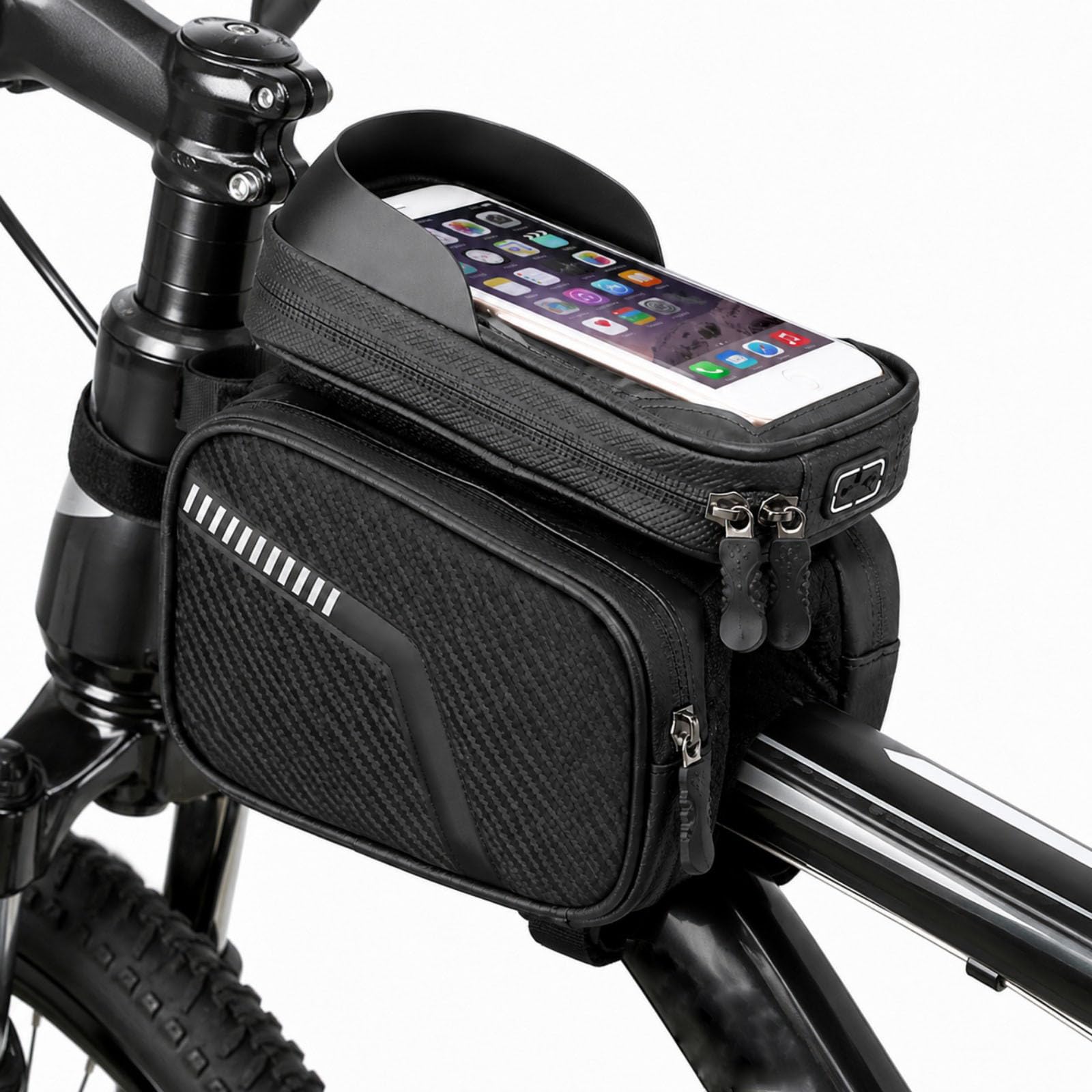 Borsa da Telaio Bici per BH | Design 2 in 1 staccabile | finestra TPU touch 7,2" | zip impermeabile | strisce riflettenti | per bici città e mountain | 2L
