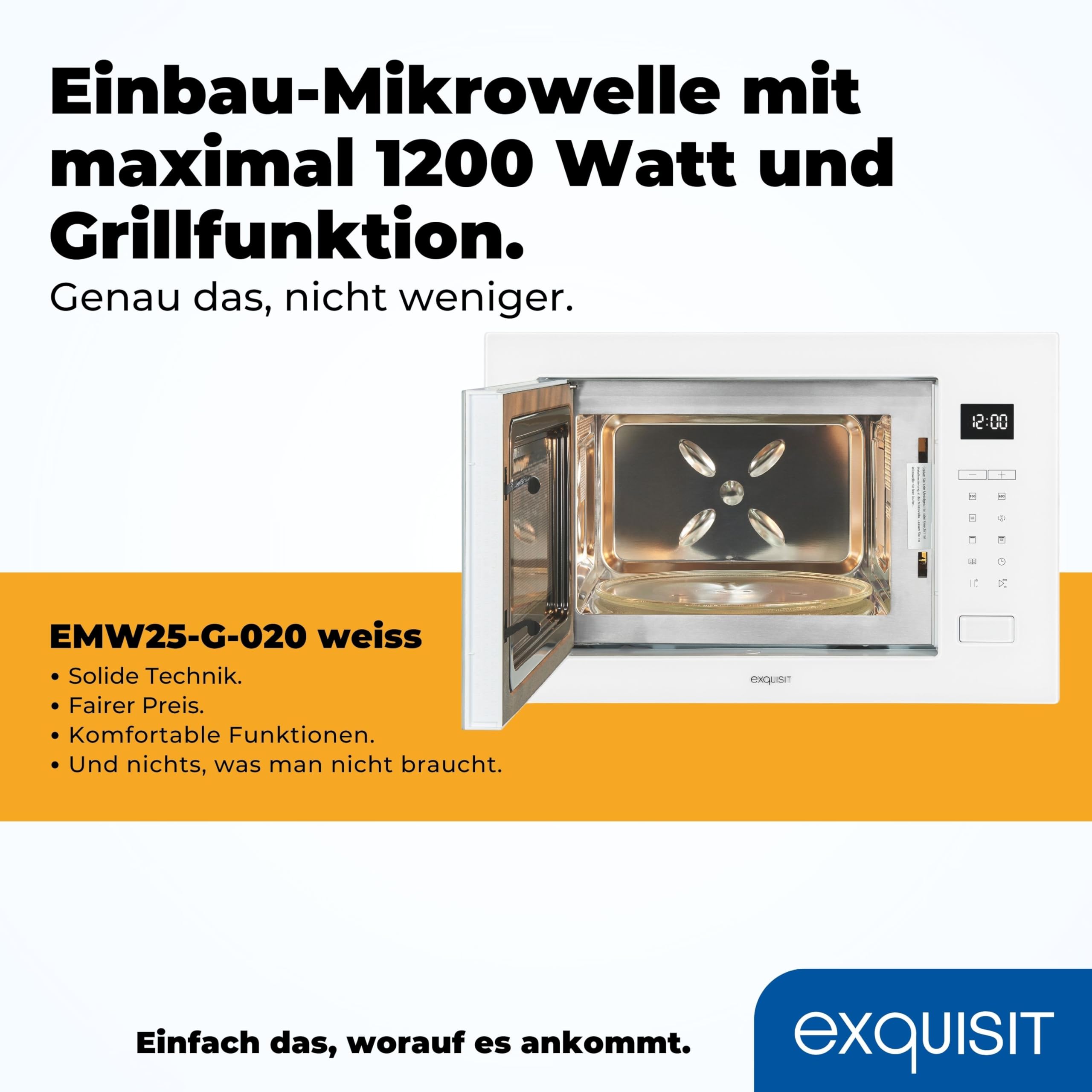 Exquisit EMW25-G-020 biały | kuchenka mikrofalowa do zabudowy 60 cm | funkcja grillowania | dotykowy | timer | szybki start