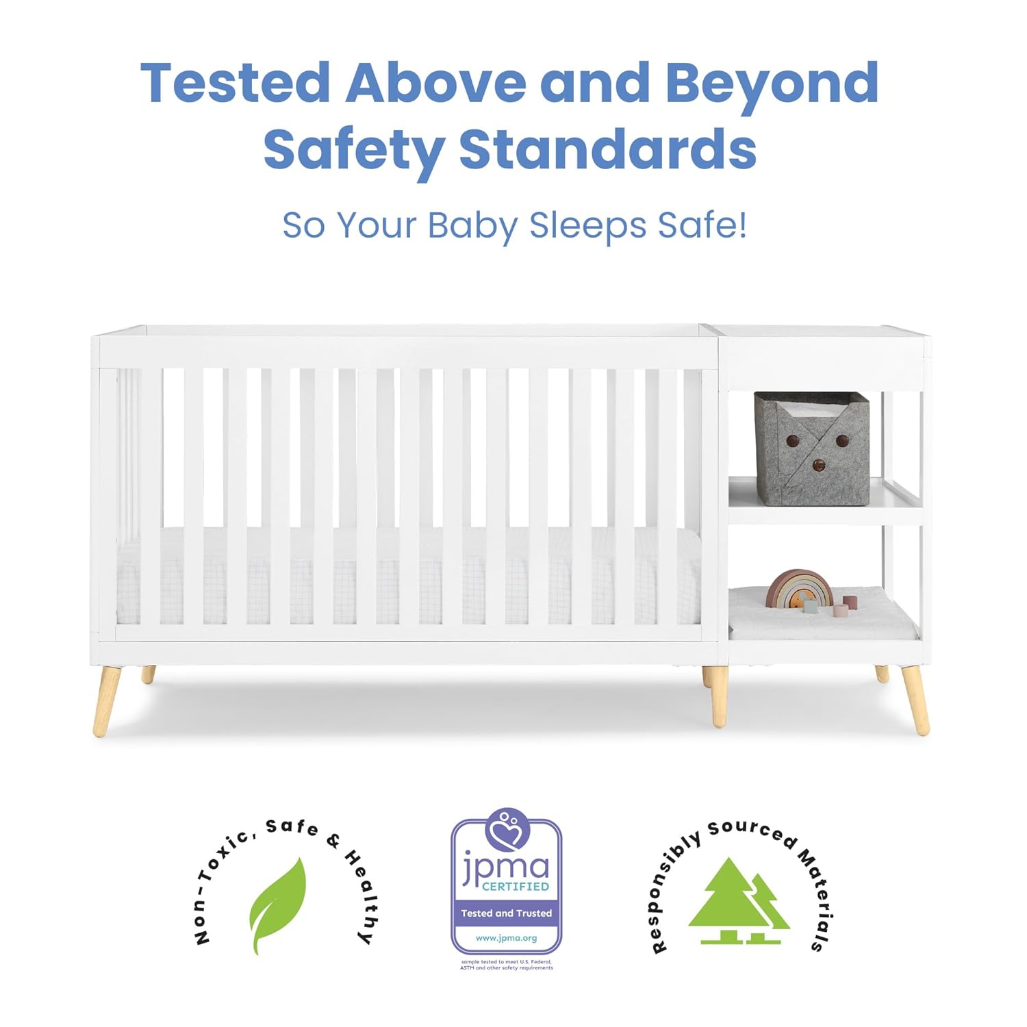 Delta Children Essex 4-in-1 Convertible Crib and Changer, Bianca White w/Natural - Image 4
