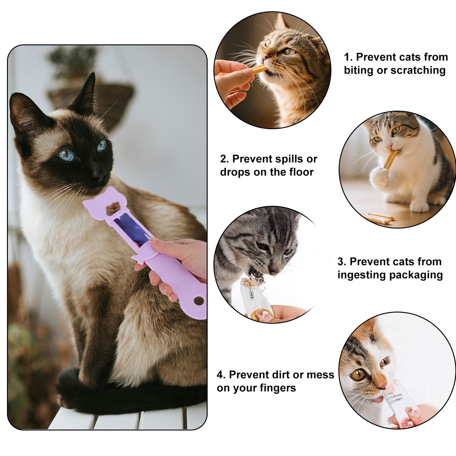 Cuillère à Friandises Chat, Mignonne et Multifonctionnelle Cuillère pour Chat for Aliments Humides Friandises à Lécher et Collations Liquides (Violette)