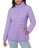 MAGCOMSEN Women's Puffer Jacket Lightweight Quilted Padded 4 Pockets Zip-up Stand-collar Winter Fleece Coat