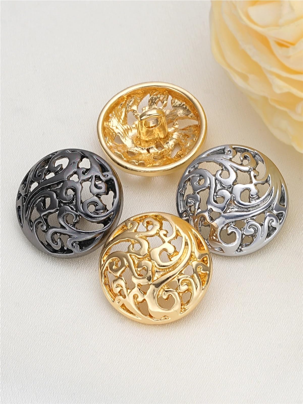 Lot de 20 boutons dorés vintage en métal de 17/20 mm pour vêtements tendance (noir, 17 mm)