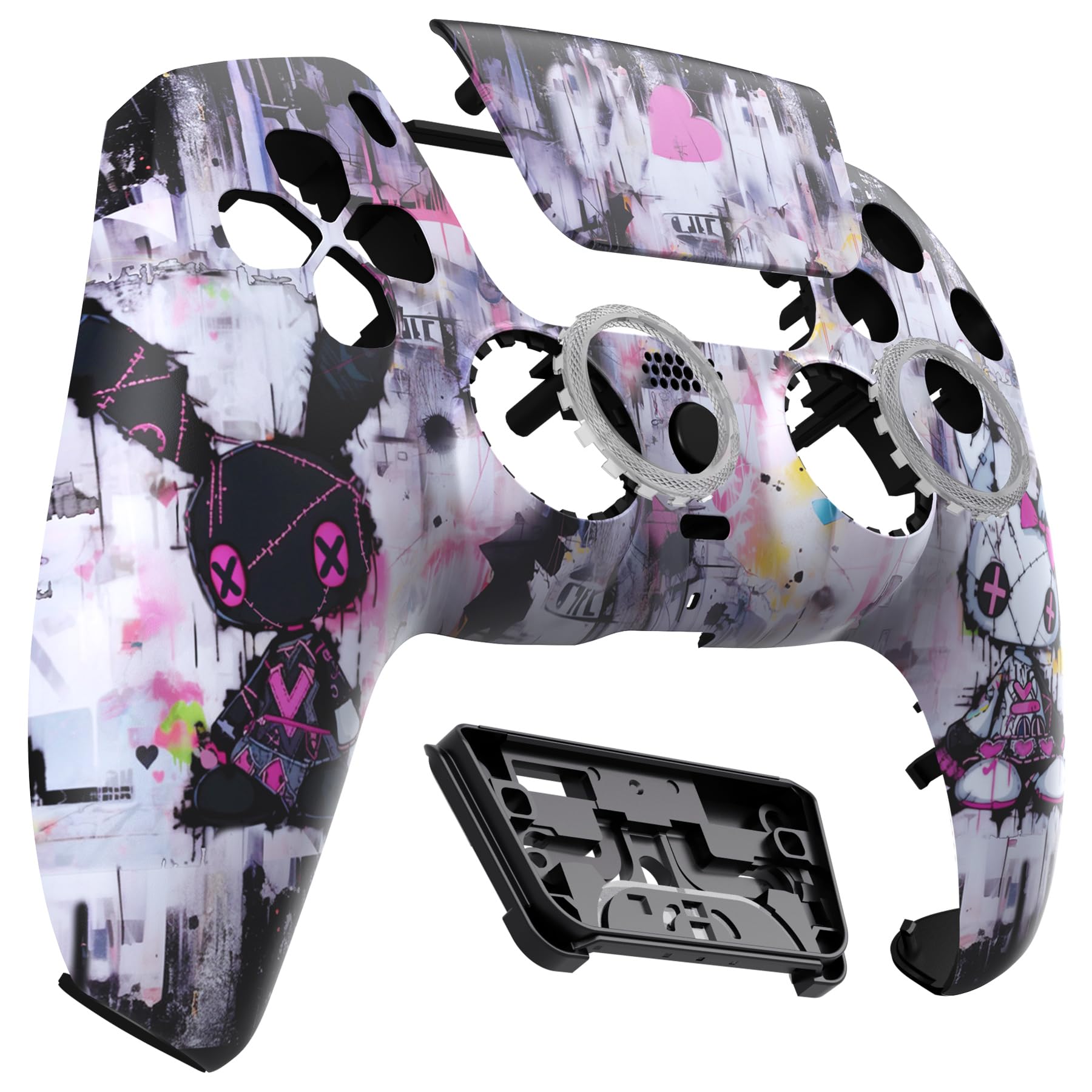 eXtremeRate Luna Cover per ps5 Controller Joystick,Shell Frontale Touchpad Ricambio,Scocca Ridisegnata&Anelli per ps5 Joypad BDM 010/020/030/040/050-Coniglietti Punk