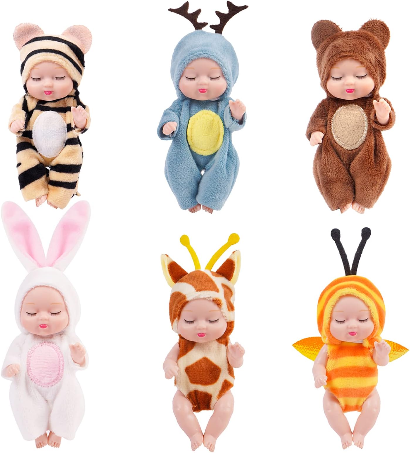 ONEST 6 Sets 4 Inch Dolls Cute Baby Doll Include 6 Pieces Baby Mini Dolls, 6 Sets Handmade Doll Clothes